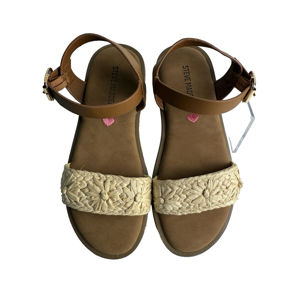 Steve Madden Big Kids Girls Size 3 THEA Raffia Brown Buckle Sandals NWOB‎ - Picture 2 of 5